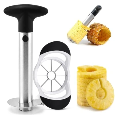 Immagine di Set Combinato Da 2 Pezzi Per Tagliare Mele E Ananas, Taglia In Acciaio Inossidabile Carotatore Ananas Inossidabile, Lama Affilata Ispessita