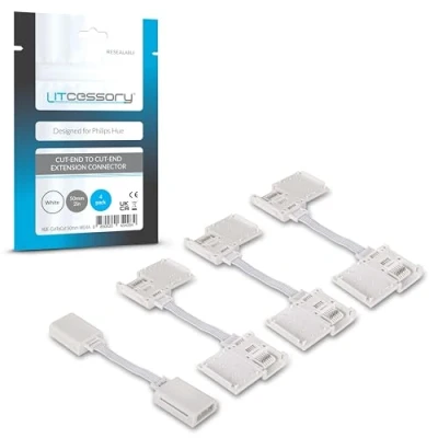 Immagine di Litcessory Connettore da Tagliare Fine a di Estensione per Philips Hue Lightstrip Plus (50mm, 4 Pezzi, Bianco MICRO 6 PIN V4)