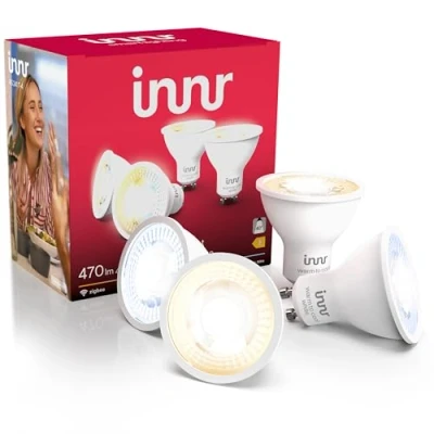 Immagine di innr Lampadina Smart GU10 Zigbee, Funziona con Hue* e Alexa (Bridge Richiesto), Faretto Luce Bianca Calda Fredda, Lampadine Dimmerabile, LED, 470 lumen Confezione da 4