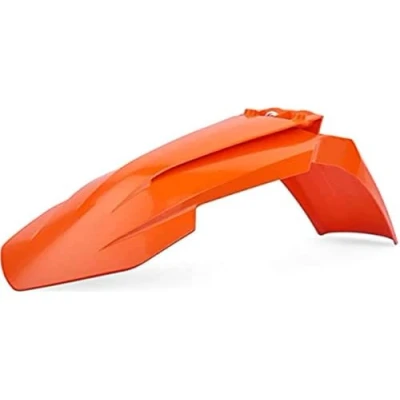 Immagine di POLISPORT 8574200001 Parafango anteriore replica OEM realizzato in plastica lucida durevole e resistente compatibile con le moto KTM colore arancia