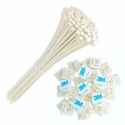 Immagine di intervisio 100 pz Fascette Plastica per Cablaggio 200 mm x 2,5 mm, Bianco + 50 19 Supporto Autoadesivo Bianche 19mm, Nylon Stringicavo 200mm Cavi Fermacavo