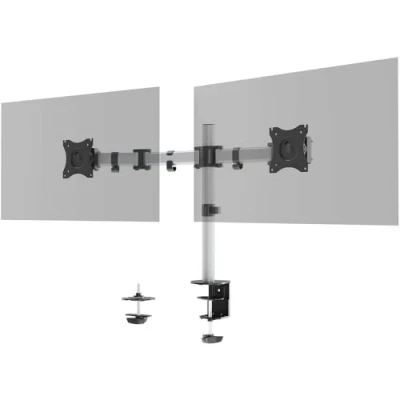 Immagine di Durable Braccio porta monitor Select per 2 monitor, ruotabile di 360, inclinabile, regolabile in altezza, schermi con attacco VESA fino a 27&quot; e 8 kg, argento, 509523