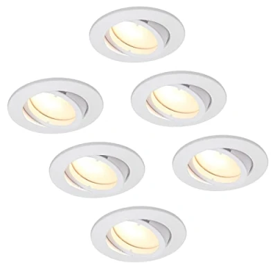 Immagine di HCFEI Set di 6 faretti da incasso a LED, dimmerabili, colore bianco opaco, orientabili, 3 W, piatto, 230 V, foro 68 mm (bianco caldo 3000 K)
