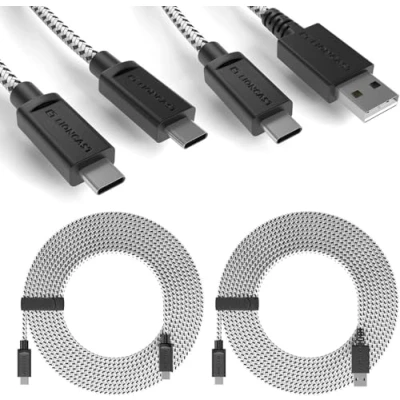 Immagine di Lioncast Cavo di ricarica rapido per PS5, 4 metri, compatibile con Sony set (2 pezzi), nero/bianco PS5 (1 USB C a e 1 C)