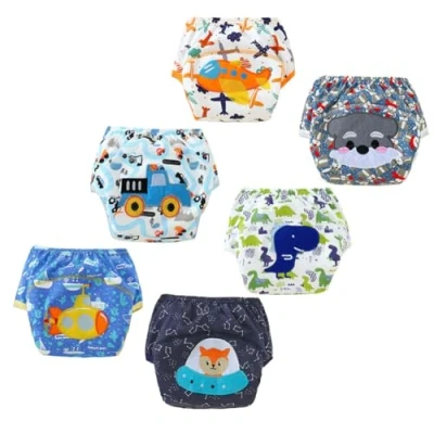 Immagine di FedMois Confezione da 6 Mutandine di Apprendimento Bimbi Bambini Cotone Assorbente Impermeabile, coccodrilli, 2 3 Anni