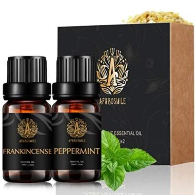 Immagine di Set di oli essenziali per aromaterapia terapeutica Francincenso menta piperita kit 100% puro profumati diffusore, massaggi, umidificatore 2 x 10 ml