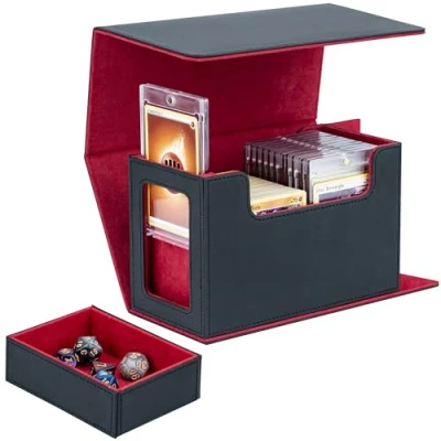 Immagine di Tolesum Commander Deck Box, Doppio Box Porta Mazzo per MTG,Capacità di 22+ Carte 35pt/80+Toploaders con 1 Dice Tray, Magnetic Flip Scatola Collezione Magic TCG Nero Rosso