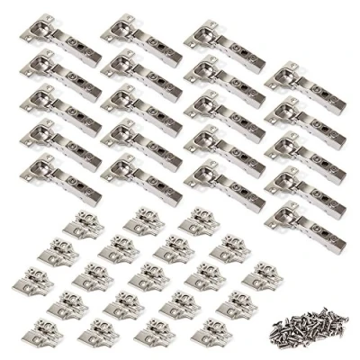 Immagine di Emuca 1011007 Kit cerniera collo dritto con scodellino Ø35mm 100 e basetta da avvitare regolazione eccentrica, Set di 20