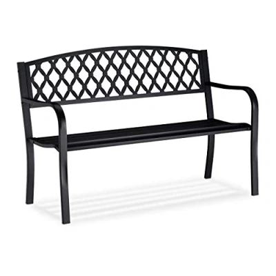 Immagine di Relaxdays Panca da Giardino, a 2 Posti, Design Intrecciato, Terrazzo, per Balcone, HxLxP 86,5 x 127,5 58,5 cm, Nero, Acciaio, colata