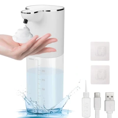 Immagine di Dispenser Sapone Bagno Automatico, 400ML di Automatico Muro con Sensore, 4 Livelli Regolabili, USB Rechargeable, IPX5 Impermeabile per Cucina Hotel (Schiuma)