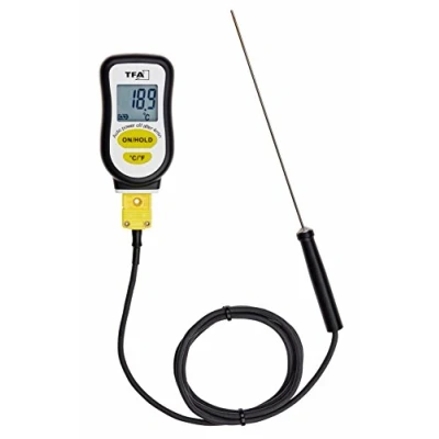 Immagine di TFA Dostmann Sous Vide 14.1552.01 Termometro digitale con sensore in acciaio inox, nastro schiuma per sigillare, nero, lunghezza 42 x larghezza 21 altezza 78 mm