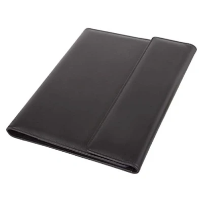 Immagine di Alassio 30068 Cartella portadocumenti ad anelli, formato DIN A4, in finta pelle, colore: Nero 33 x 27 cm, per conferenze, con blocco, scomparto documenti, portapenne e porta biglietti da visita