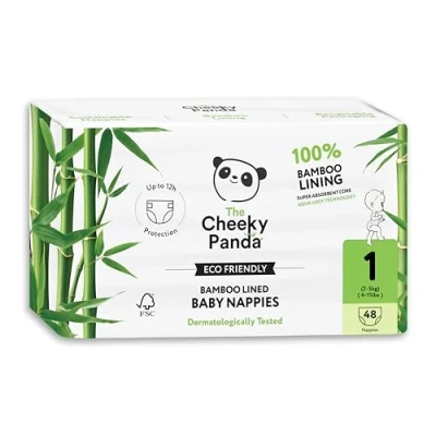 Immagine di The Cheeky Panda Pannolini foderati in bambù Taglia 1 (2 5 kg, 48 pannolini) Nucleo super assorbente, protezione fino a 12 ore, ecologico, morbido, forte e sostenibile