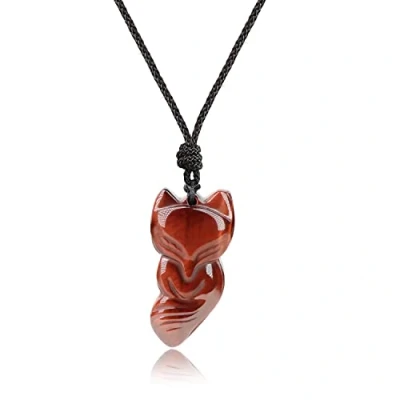 Immagine di COAI Collana con Pendente Volpe in Occhio di Tigre Rosso Laccio Regolabile per Uomo e Donna