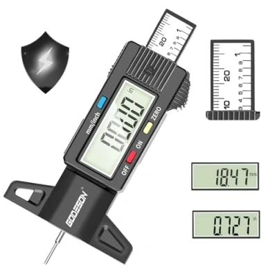 Immagine di GODESON Digitale Misuratore Profondità Battistrada, di Calibro Pneumatico con ampio display LCD per moto, auto, camion in inch/mm