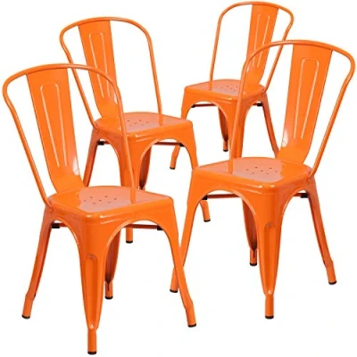 Immagine di Flash Furniture 4 sedie impilabili, qualità professionale, in metallo, per interni ed esterni, plastica e gomma, arancione, set da unità