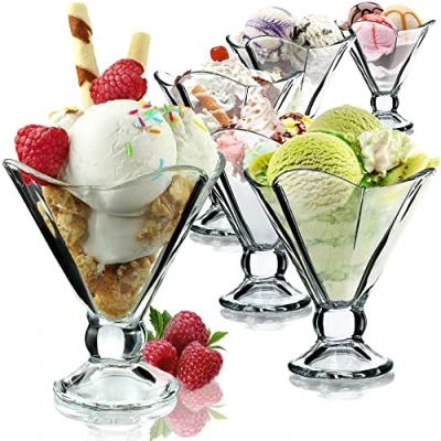 Immagine di KADAX Coppe da Gelato in Vetro Trasparente, Coppette Riutilizzabili per Gelati di Frutta Fresca, Bicchieri Dessert con Piedi (Set 6, 200 ml)