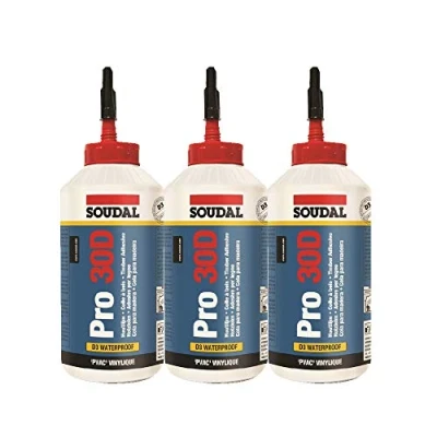 Immagine di Set risparmio 3 X 750 ml Soudal Pro 30D colla per legno su base PVAC impermeabile e pronta all&#039;uso