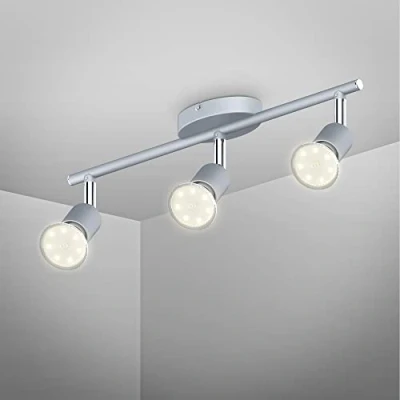 Immagine di B.K.Licht Plafoniera LED, include 3 lampadine LED GU10 da 3W, luce calda, faretti soffitto, lampada moderna con luci orientabili, forma circolare, corpo metallo, 230V IP20