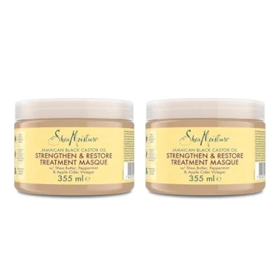 Immagine di SheaMoisture Set per capelli naturali, trattati chimicamente o modellati con il calore Olio di ricino nero giamaicano maschera senza siliconi e solfati 2 x 355 ml