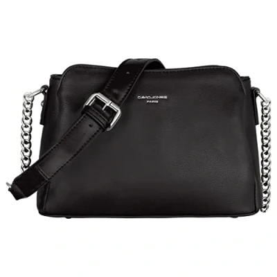 Immagine di David Jones Borsa a Tracolla Donna Piccola Spalla Catena Simil Pelle PU Borsetta con 3 Scomparti Tasche Mano Borsello Moda Città Viaggio Shopping Nero