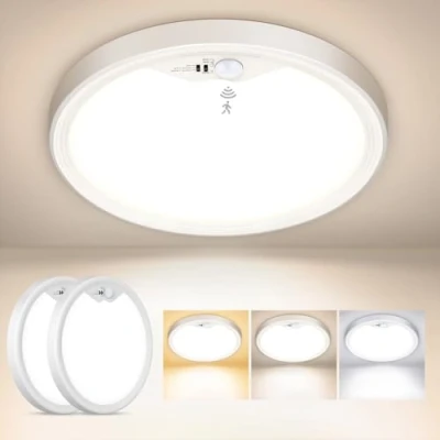 Immagine di NIBSHOOM Plafoniera con Sensore di Movimento 2PCS,3000K/4000K/6500K,18W led Soffitto,Ultrasottile IP44 Impermeabile,lampada soffitto per Corridoio Scale Balcone Garage Bagno Ø22cm
