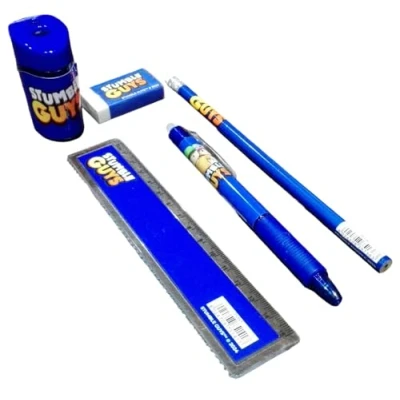 Immagine di PRESTIGE &amp; DELUXE Set scrittura Scuola Stumble Guys, include matita con gomma + righello temperino penna cancellabile omaggio portachiave personaggio