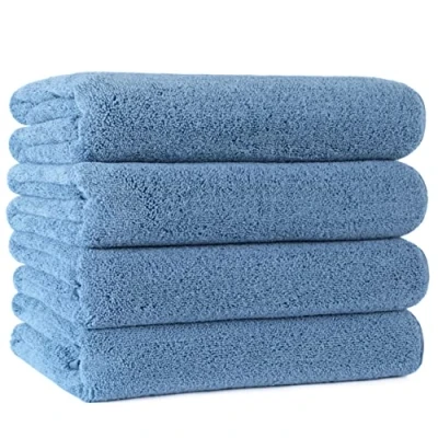 Immagine di Polyte asciugamano bagno premium in microfibra anti pelucchi ad asciugatura rapida blu 145 x 76 cm set 4 pezzi