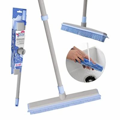 Immagine di York Bacteria Stop Spazzola in gomma con manico Scopa pieghevole altezza regolabile Mantenete la vostra casa oggi Scrubber manico, grigio blu
