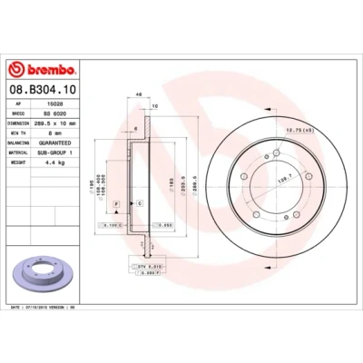 Immagine di BREMBO 08.B304.10 Disco freno 290 10 5 pieno SUZUKI: Jimny SUV, IV Fuoristrada aperto