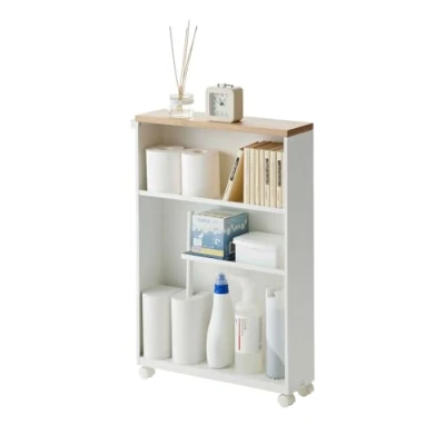 Immagine di YAMAZAKI 4306 TOWER Carrello portaoggetti semichiuso, bianco, Acciaio/Legno, minimalista, 13 x 47.5 68 cm