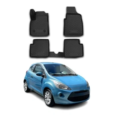 Immagine di Tappetini in gomma per auto compatibili con Ford Ka 2008 2021 3D, impermeabili, antiscivolo, gomma, colore nero