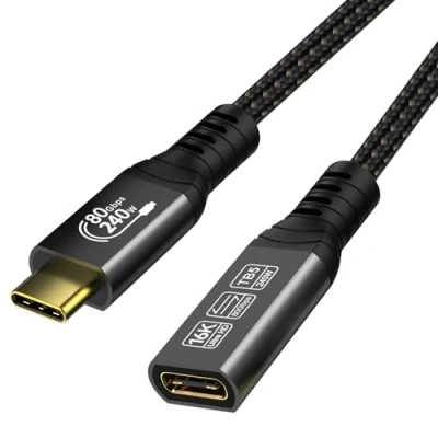 Immagine di ConnBull cavo di prolunga Thunderbolt 5 80 Gbps 0,5 m, USB C, supporta 240 W ricarica e schermo 16 K/8 K, compatibile con dispositivi 4/3, C 3.2/3.1