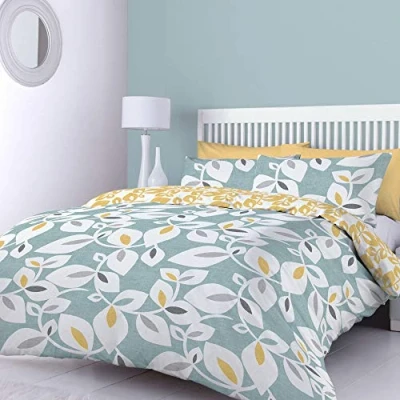 Immagine di Catherine Lansfield Inga Leaf Set copripiumino reversibile per letto king size, con federe, colore: verde acqua