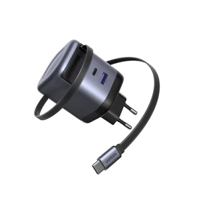 Immagine di UGREEN Nexode Caricatore Retrattile USB C 65W GaN con Cavo di Ricarica Rapido a 3 Porte PPS 45W da Viaggio Compatibile MacBook Pro/Air, serie Galaxy S A, iPhone 16 8, iPad
