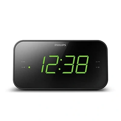 Immagine di PHILIPS Sveglia con Radio e Display da Letto, Digitale Doppio Allarme, Sleep Timer Funzione Snooze, Portatile Batteria di Backup, Nero Ampio Display, Nuova Versione
