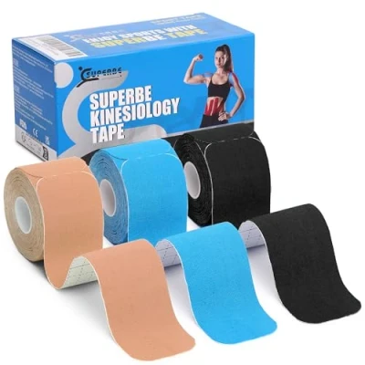 Immagine di Nastro Kinesiologico Pretagliato (Confezione da 3), Tape per Sollievo dal Dolore, Supporto muscolare, Recupero e Fisioterapia, Traspirante, Resistente all’Acqua, 5cm x 5m