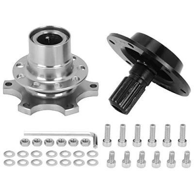 Immagine di volante,KIMISS volante universale a 6 fori con sgancio rapido kit adattatore disconnessione per riparazione auto(Argento)