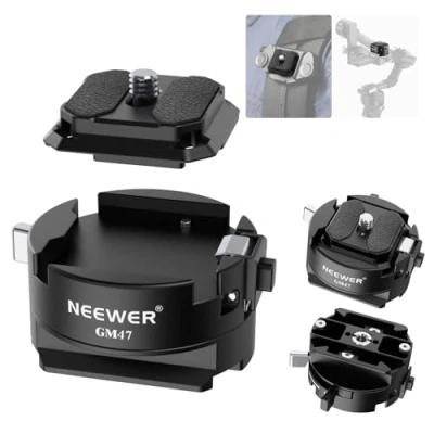 Immagine di Neewer GM47 Kit piastra a sgancio rapido, interruttore blocco automatico, QR quadrata compatibile con Peak Design Capture V3 Clip, base morsetto tipo Arca Swiss