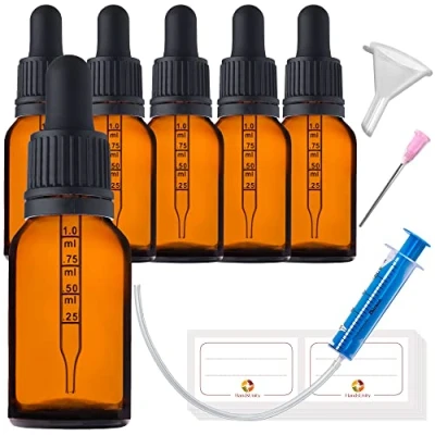 Immagine di HandsUnity 15ml 6pz Bottiglia Pipetta Piccola di Vetro set Vasetti da Farmacia in Ambrato con Tappo Nero per include 5pcs Accessori Bottiglie Marrone