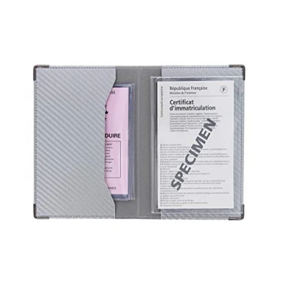 Immagine di sans Color Pop Portadocumenti per Auto, Finitura in Carbonio, Colore Grigio Argentato, con Custodia Trasparente Libretto di circolazione