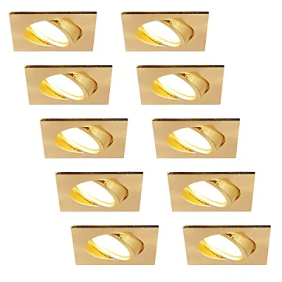 Immagine di HCFEI Faretto da incasso a LED ultra piatto, 425 lumen, 230 V, 5 W, dimmerabile, alloggiamento angolare, orientabile, colore oro (10 pezzi, bianco caldo)