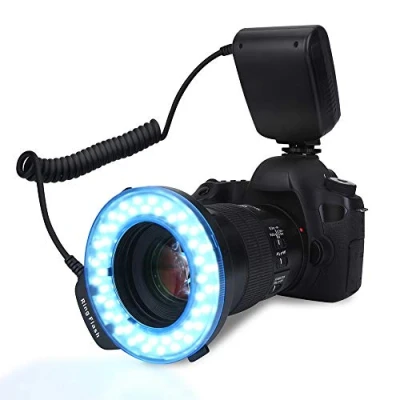Immagine di 48 LED Macro Ring Flash con Display LCD Controllo Dell&#039;alimentazione per Nikon Pentax e Altre Fotocamere DSLR