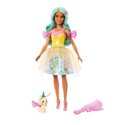 Immagine di Barbie Un Tocco di Magia Teresa, bambola con outfit fantasy e accessori per lo styling, cucciolo guinzazglio inclusi, giocattolo bambini, 3+ anni, JCW51