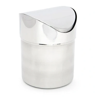 Immagine di Relaxdays Mini Pattumiera da Tavolo, 1,2 L Volume, Secchio Rotondo in Acciaio Inox con Coperchio Ribaltabile, Argentato, Metallo, Argento, 1.0 1.99 Litri