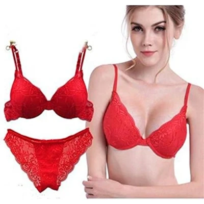 Immagine di ZUKULIFE Donna Pizzo Push Up Regolazione Reggiseno Sets (Rosso 4C)