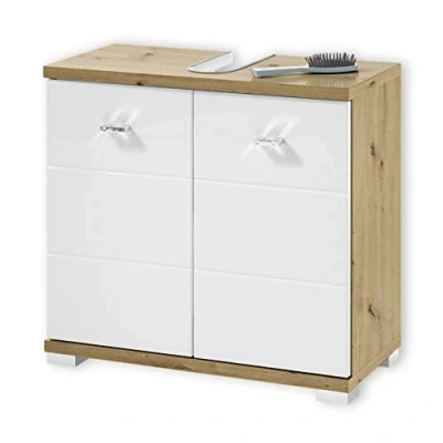Immagine di Stella Trading Pool Look Rovere Artisan, Bianco lavabo da Bagno Moderno con Molto Spazio, Engineered Wood, Mobile sottolavabo 60 cm
