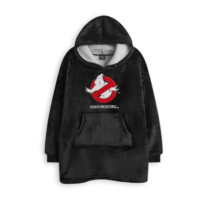 Immagine di Ghost Busters Felpa con Cappuccio indossabile per Bambini Pullover in Pile Sherpa Nero Logo Abbigliamento da casa Foderato Tasche