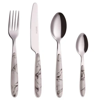 Immagine di EXZACT Colore Posate in acciaio inox set 24 pz 6 x Forchetta, Coltelli, Cucchiai Cena, Cucchiaini (Marmo 24)