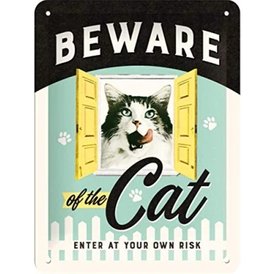 Immagine di Nostalgic Art Targa Vintage Beware of The Cat Idea Regalo per Proprietari di Gatti, in Metallo, Design Retro Decorazione, 15 x 20 cm